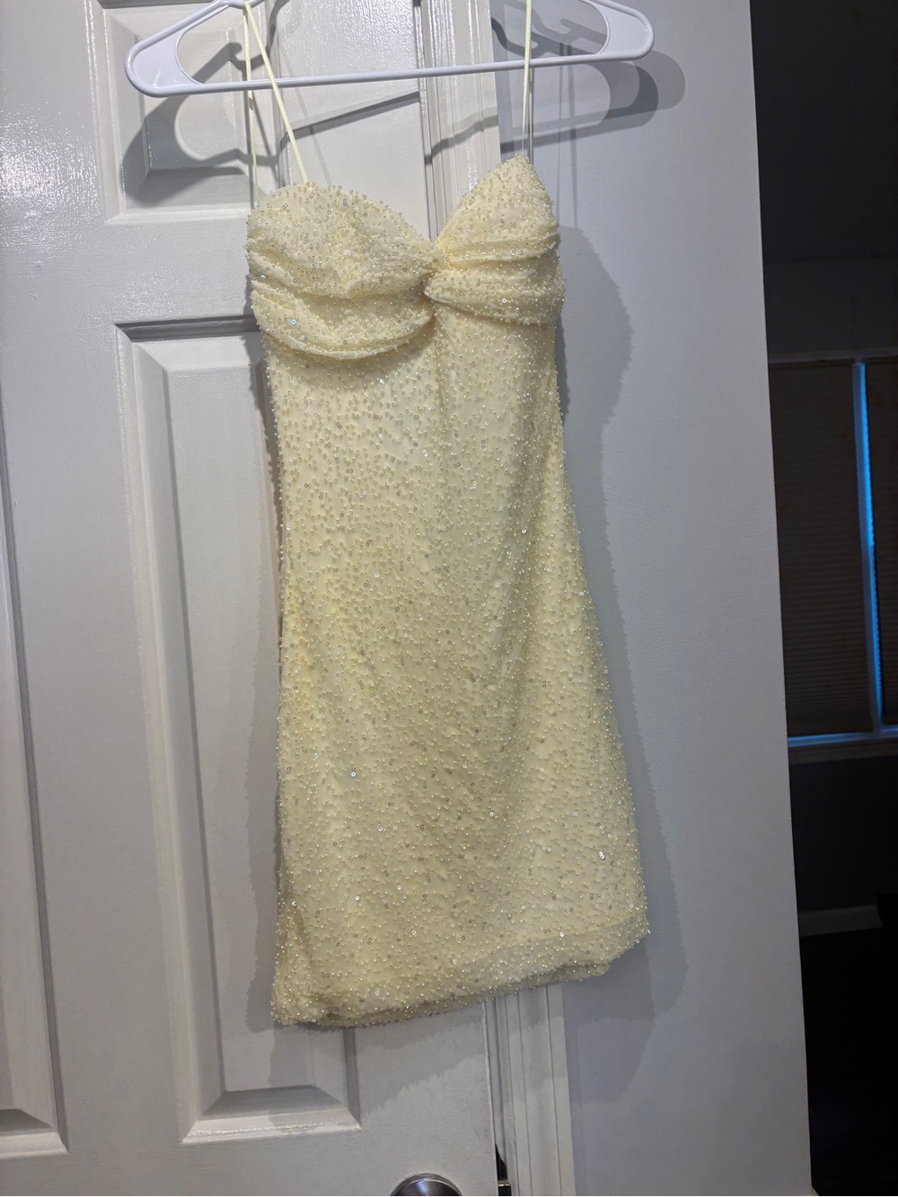 Strapless Beaded Mini Dress in Light Yellow